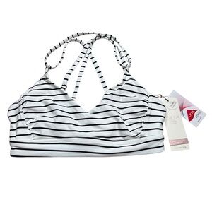 Alia Black and White Striped Bikini Top